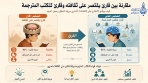 المقارنة بين قارئ ثقافة واحدة (يسار) وقارئ الكتب المترجمة (يمين): يظهر الفرق في المرونة الفكرية والقدرة على حل المشاكل والفهم العميق للآخرين - الترجمة ونقل المعرفة - عالم الأدب